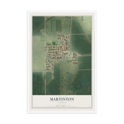 Map of Martinton, Illinois, 12 x 18 inch print in a white wood frame