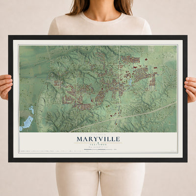 Map of Maryville, Illinois, 18 x 24 inch print in a black wood frame