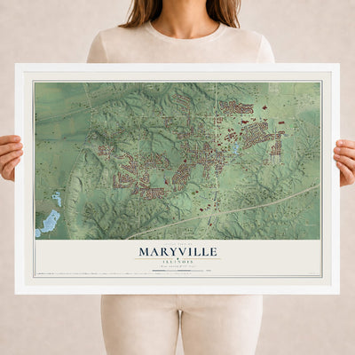Map of Maryville, Illinois, 18 x 24 inch print in a white wood frame
