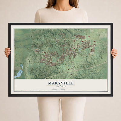 Map of Maryville, Illinois, 24 x 36 inch print in a black wood frame