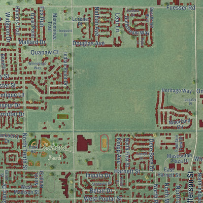 Close-up of the map of Mascoutah, Illinois print showing street and building detail