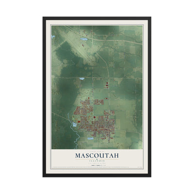Map of Mascoutah, Illinois, 12 x 18 inch print in a black wood frame