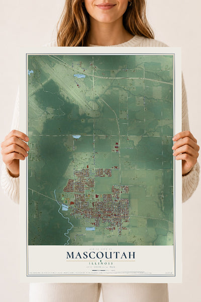 Map of Mascoutah, Illinois, 18 x 24 inch unframed archival matte print