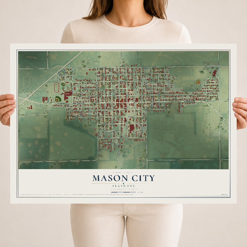Map of Mason City, Illinois, 18 x 24 inch unframed archival matte print