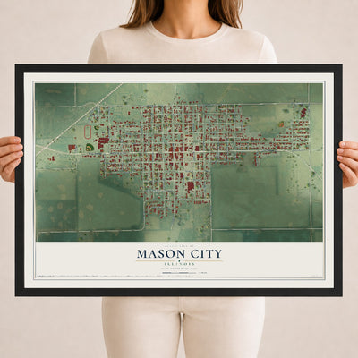Map of Mason City, Illinois, 18 x 24 inch print in a black wood frame