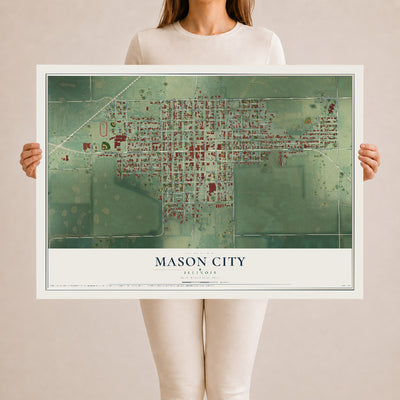 Map of Mason City, Illinois, 24 x 36 inch unframed archival matte print