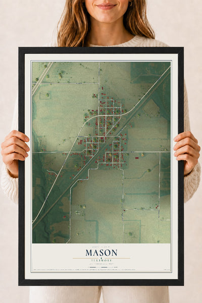 Map of Mason, Illinois, 18 x 24 inch print in a black wood frame