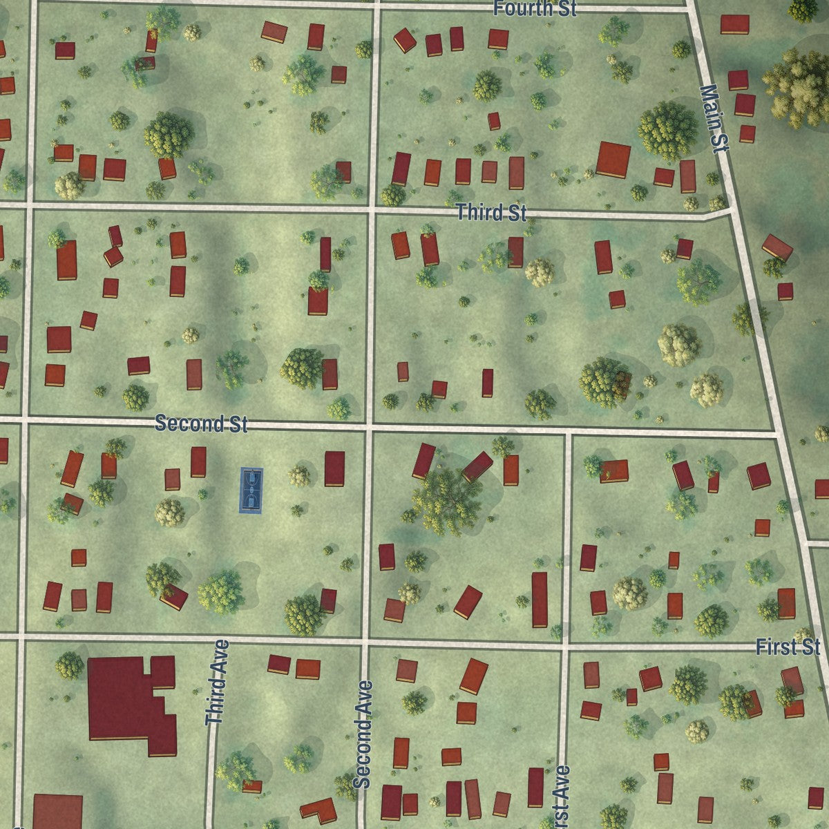 Close-up of the map of Matherville, Illinois print showing street and building detail
