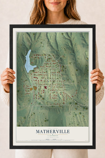Map of Matherville, Illinois, 18 x 24 inch print in a black wood frame