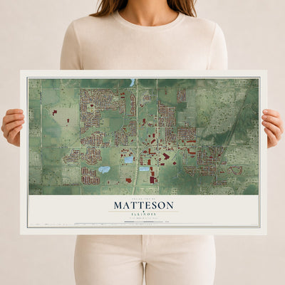 Map of Matteson, Illinois, 12 x 18 inch unframed archival matte print