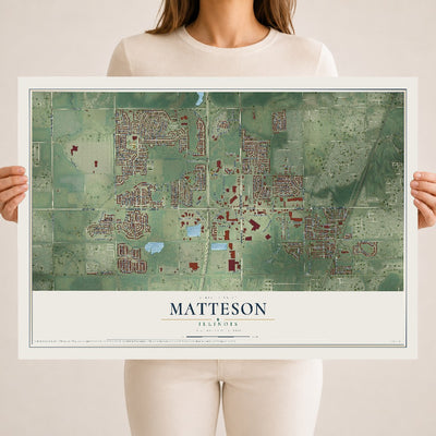 Map of Matteson, Illinois, 18 x 24 inch unframed archival matte print