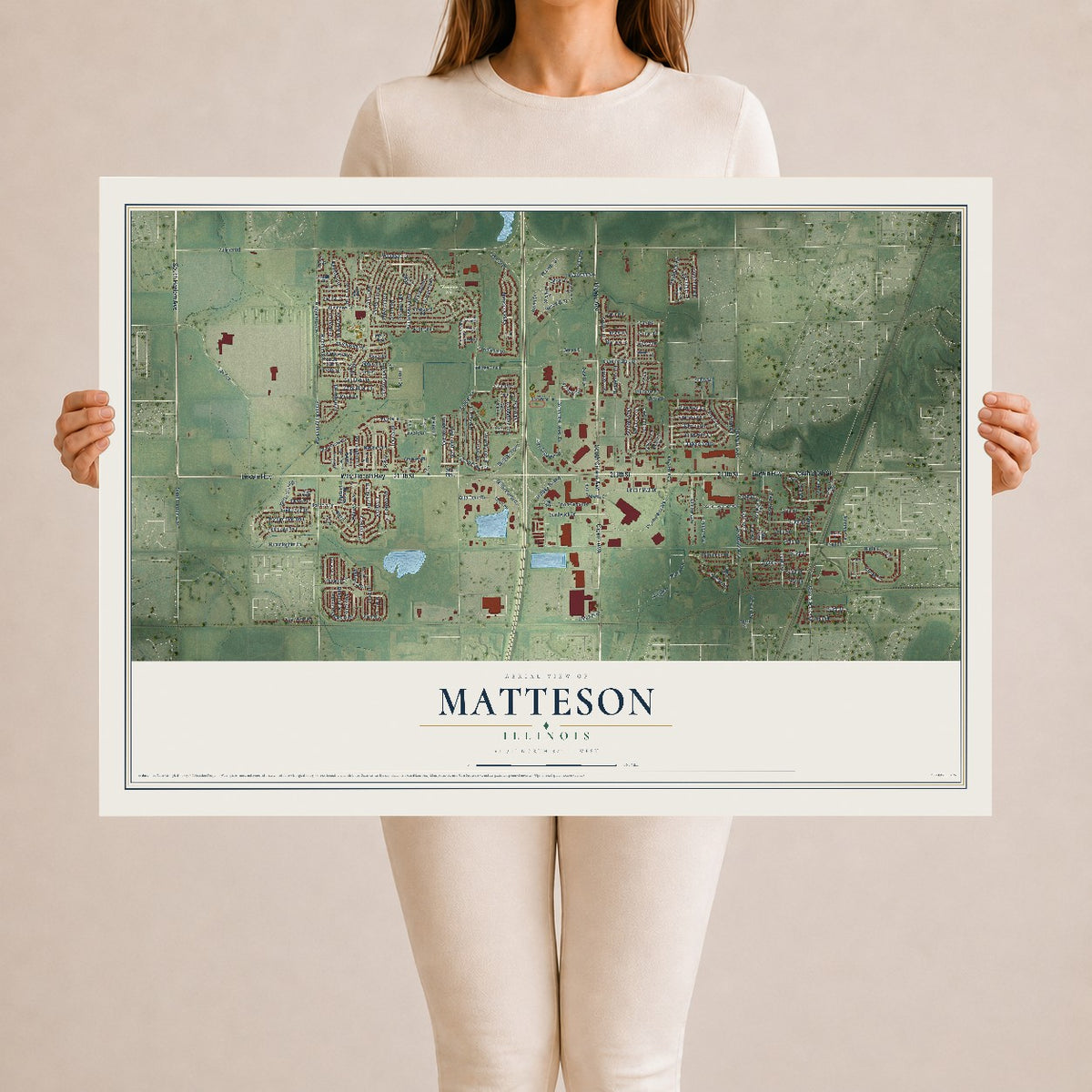 Map of Matteson, Illinois, 24 x 36 inch unframed archival matte print