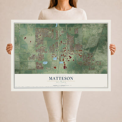 Map of Matteson, Illinois, 24 x 36 inch unframed archival matte print