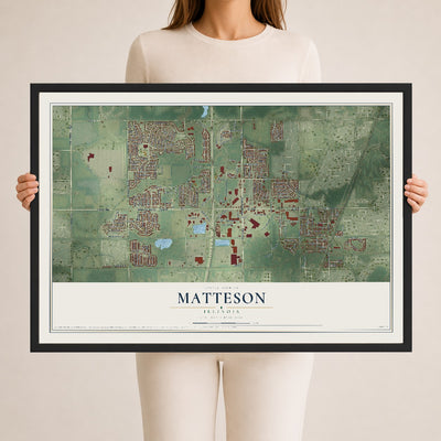 Map of Matteson, Illinois, 24 x 36 inch print in a black wood frame