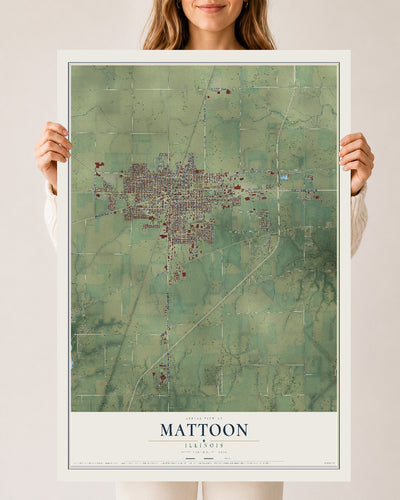 Map of Mattoon, Illinois, 24 x 36 inch unframed archival matte print