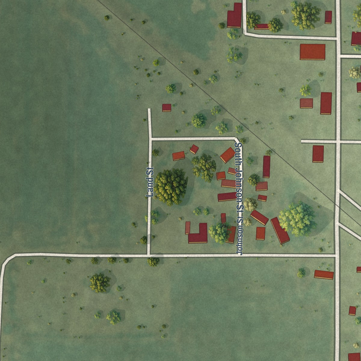 Second close-up of the map of Maunie, Illinois print showing more streets and buildings