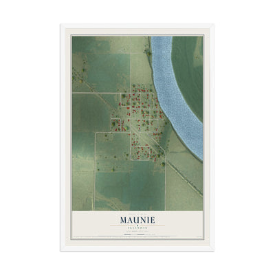 Map of Maunie, Illinois, 12 x 18 inch print in a white wood frame
