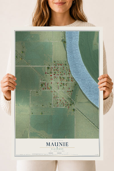 Map of Maunie, Illinois, 18 x 24 inch unframed archival matte print