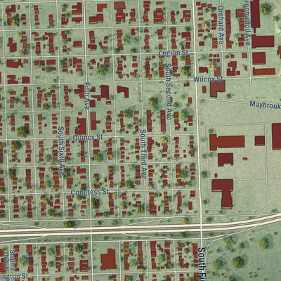 Second close-up of the map of Maywood, Illinois print showing more streets and buildings