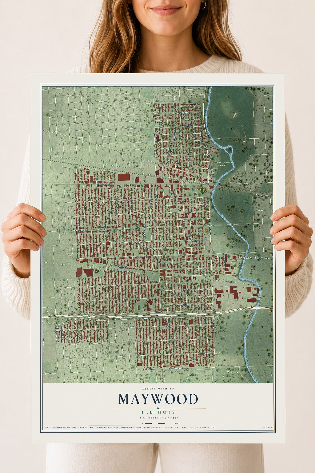Map of Maywood, Illinois, 18 x 24 inch unframed archival matte print
