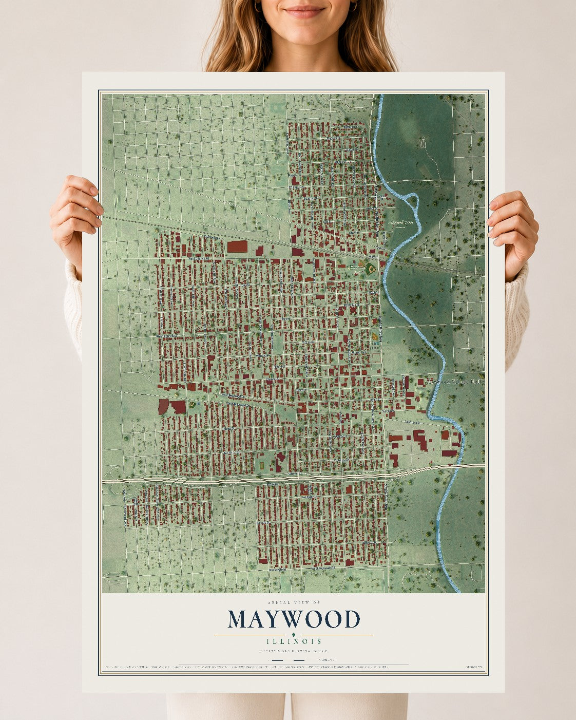 Map of Maywood, Illinois, 24 x 36 inch unframed archival matte print