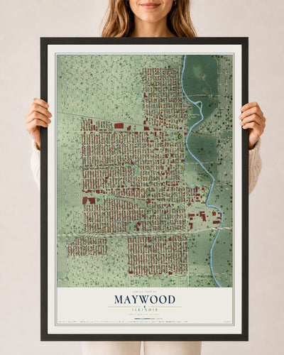 Map of Maywood, Illinois, 24 x 36 inch print in a black wood frame