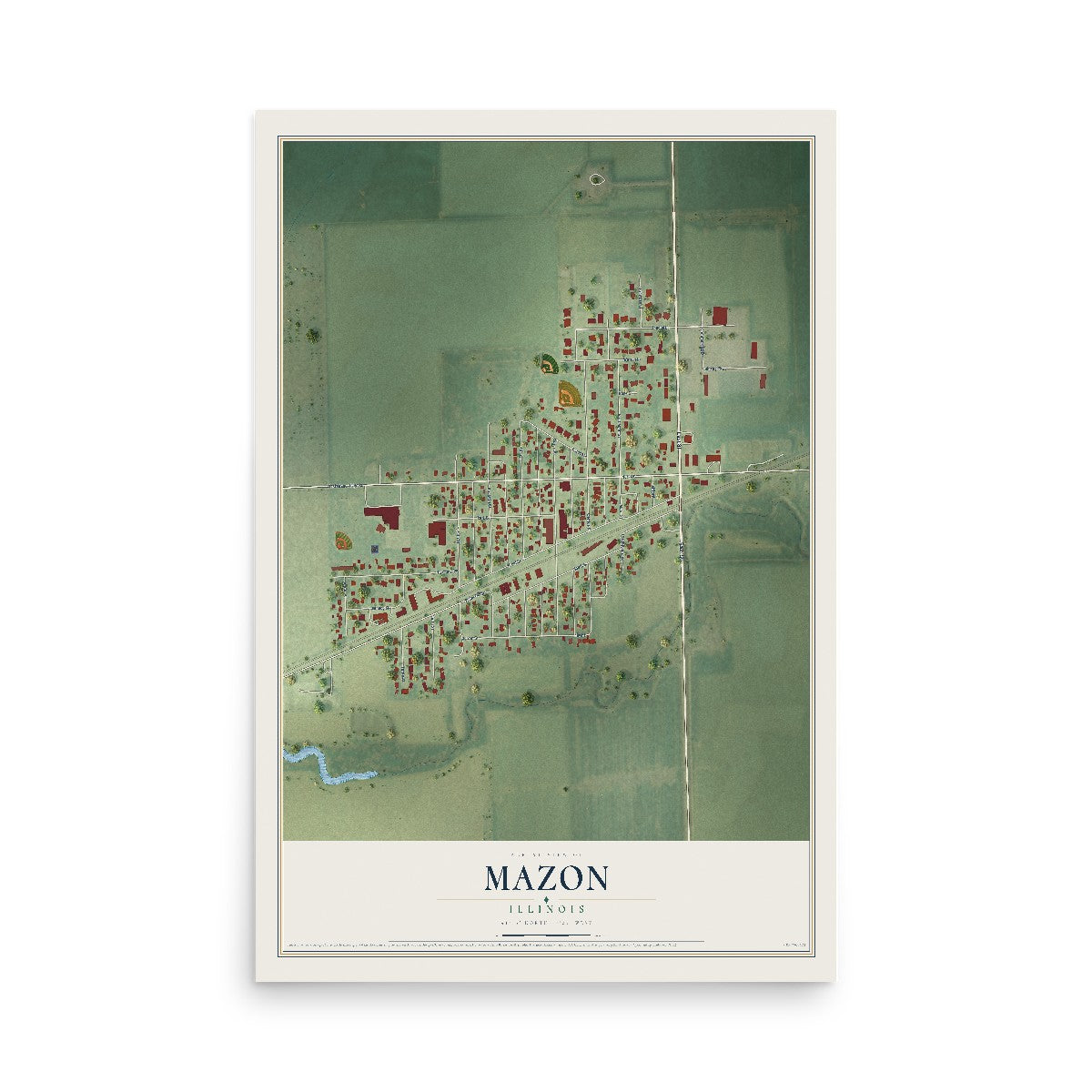 Map of Mazon, Illinois, 12 x 18 inch unframed archival matte print