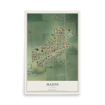 Map of Mazon, Illinois, 12 x 18 inch unframed archival matte print