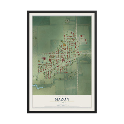 Map of Mazon, Illinois, 12 x 18 inch print in a black wood frame