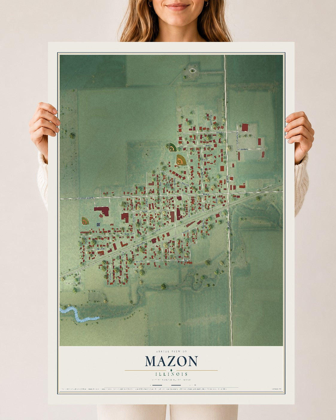 Map of Mazon, Illinois, 24 x 36 inch unframed archival matte print