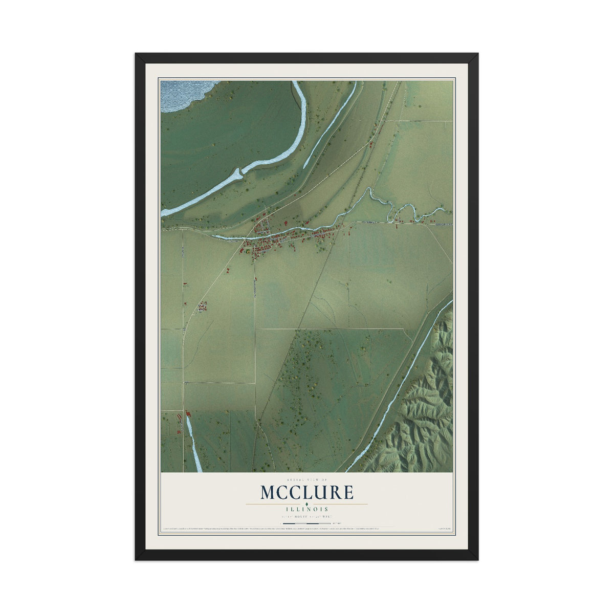 Map of McClure, Illinois, 12 x 18 inch print in a black wood frame