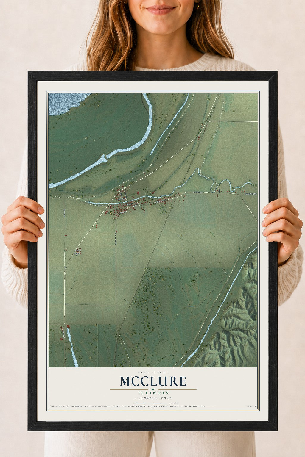 Map of McClure, Illinois, 18 x 24 inch print in a black wood frame