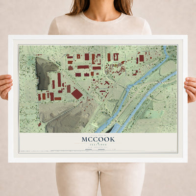 Map of McCook, Illinois, 18 x 24 inch print in a white wood frame