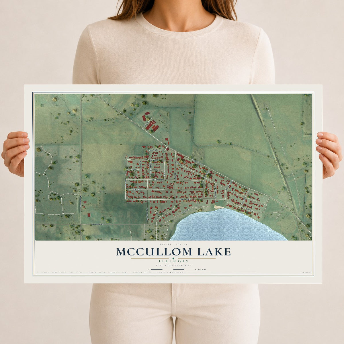 Map of McCullom Lake, Illinois, 12 x 18 inch unframed archival matte print