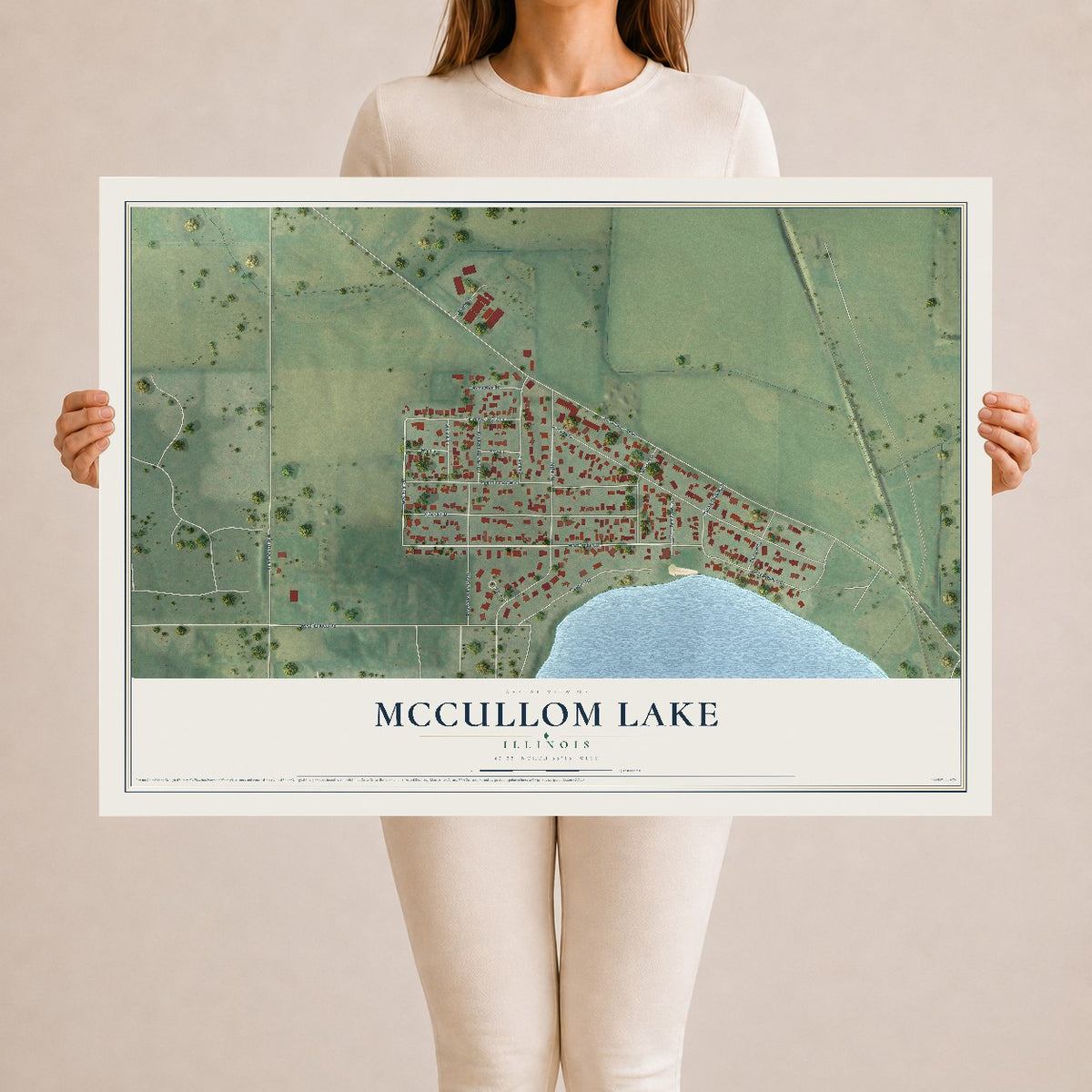 Map of McCullom Lake, Illinois, 24 x 36 inch unframed archival matte print