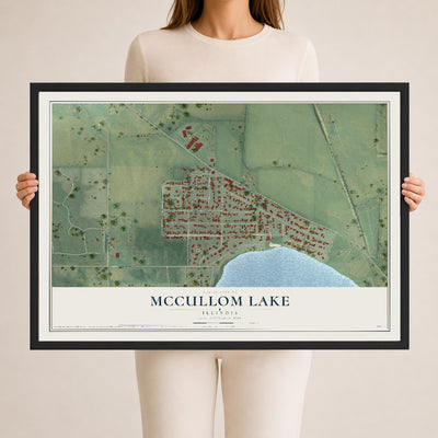 Map of McCullom Lake, Illinois, 24 x 36 inch print in a black wood frame