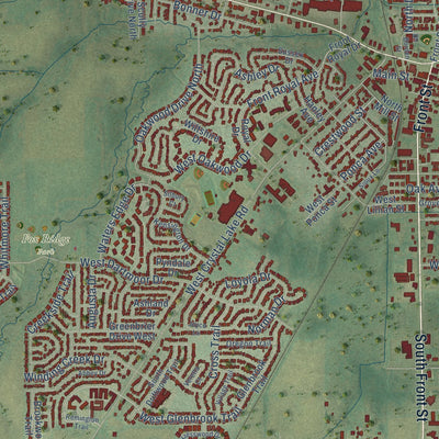 Close-up of the map of McHenry, Illinois print showing street and building detail