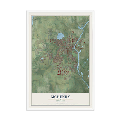 Map of McHenry, Illinois, 12 x 18 inch print in a white wood frame