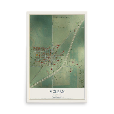 Map of McLean, Illinois, 12 x 18 inch unframed archival matte print