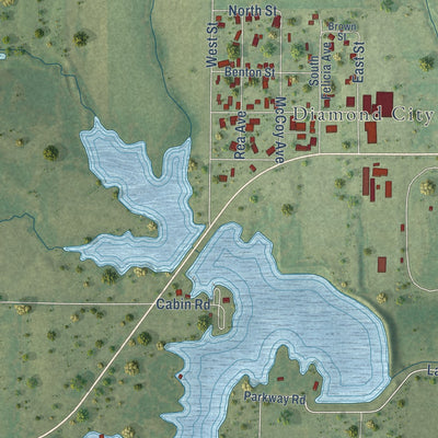 Second close-up of the map of McLeansboro, Illinois print showing more streets and buildings