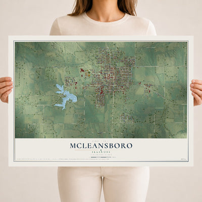Map of McLeansboro, Illinois, 18 x 24 inch unframed archival matte print