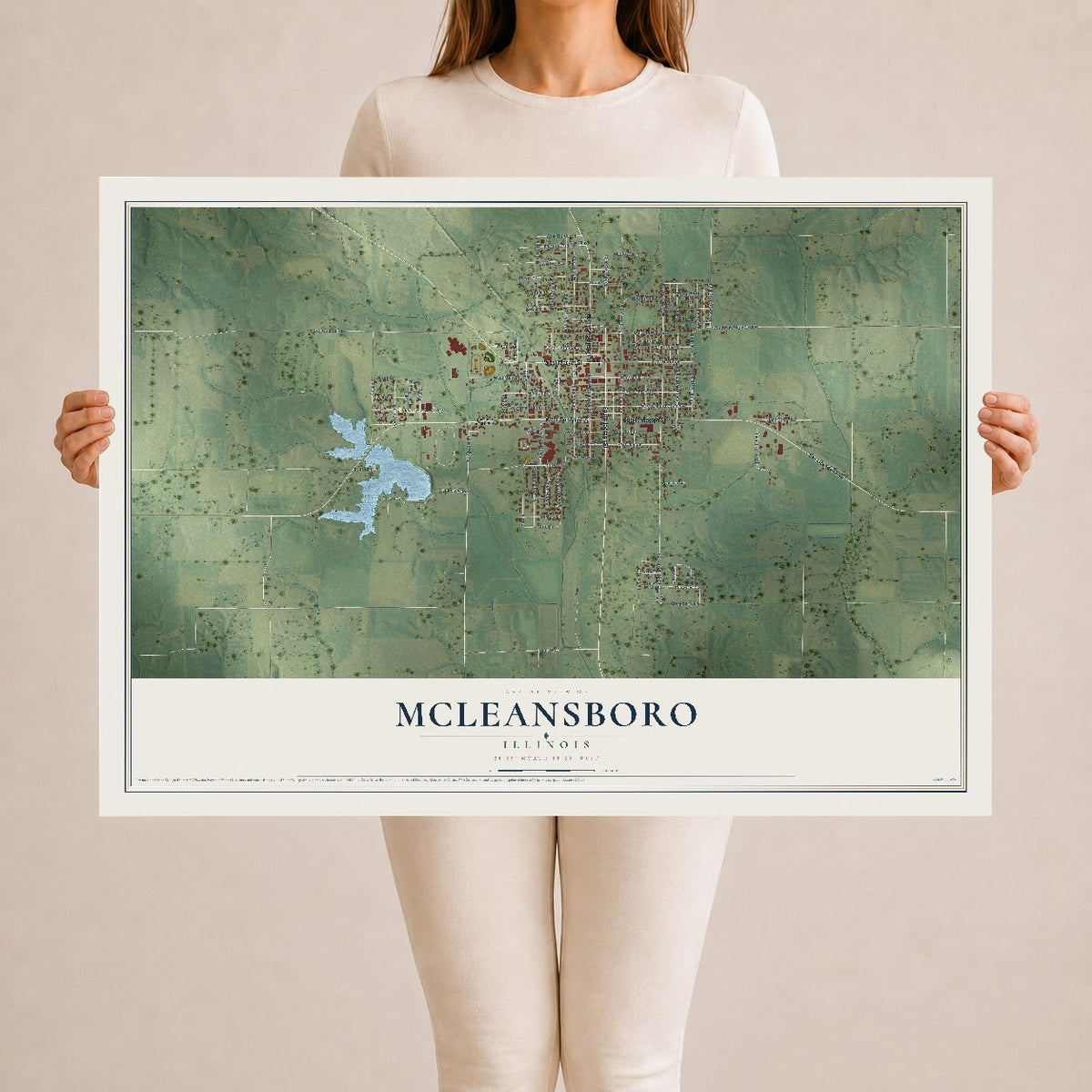 Map of McLeansboro, Illinois, 24 x 36 inch unframed archival matte print