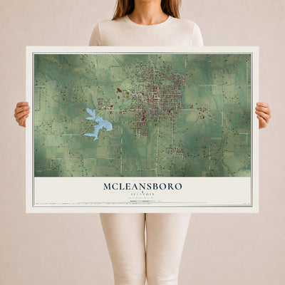 Map of McLeansboro, Illinois, 24 x 36 inch unframed archival matte print