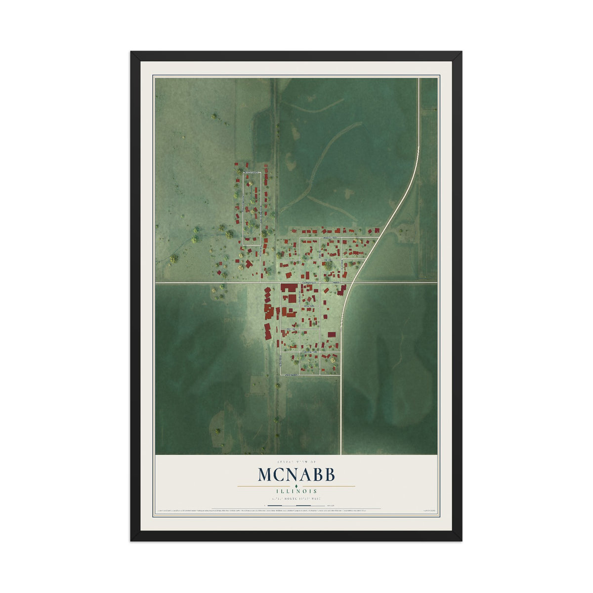 Map of McNabb, Illinois, 12 x 18 inch print in a black wood frame