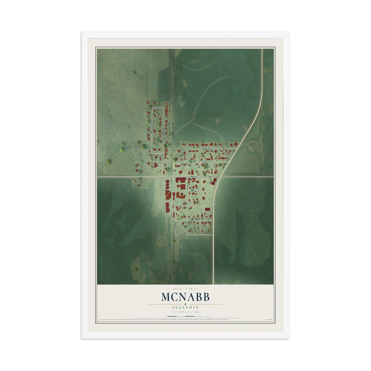 Map of McNabb, Illinois, 12 x 18 inch print in a white wood frame