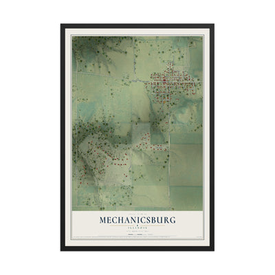 Map of Mechanicsburg, Illinois, 12 x 18 inch print in a black wood frame