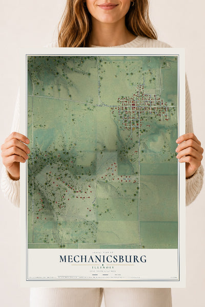 Map of Mechanicsburg, Illinois, 18 x 24 inch unframed archival matte print