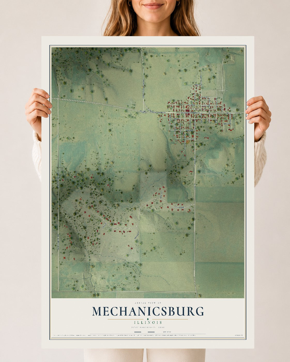 Map of Mechanicsburg, Illinois, 24 x 36 inch unframed archival matte print