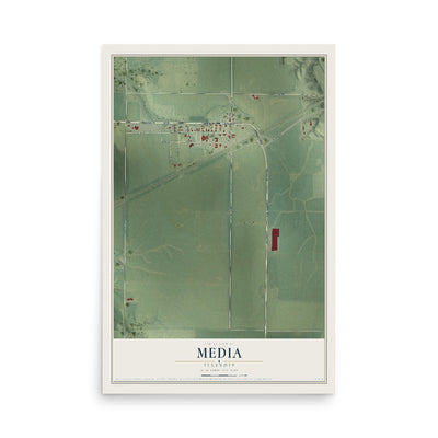 Map of Media, Illinois, 12 x 18 inch unframed archival matte print