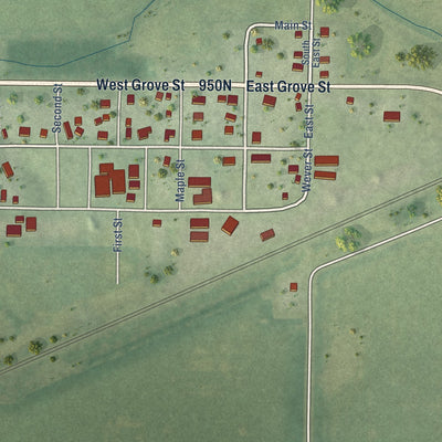 Close-up of the map of Media, Illinois print showing street and building detail